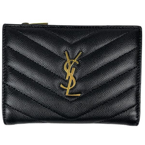 Yves Saint Laurent bi-fold leather wallet, black, 668287, women's.